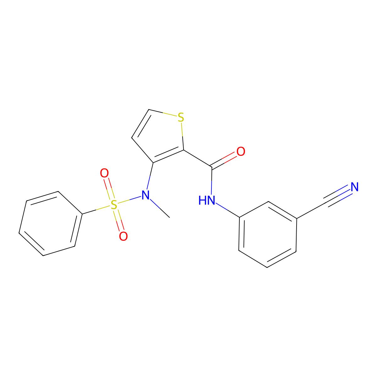 N-(3-cyanophenyl)-3-(N-methylbenzenesulfonamido)thiophene-2-carboxamide molecular structure, CAS 1226427-83-3