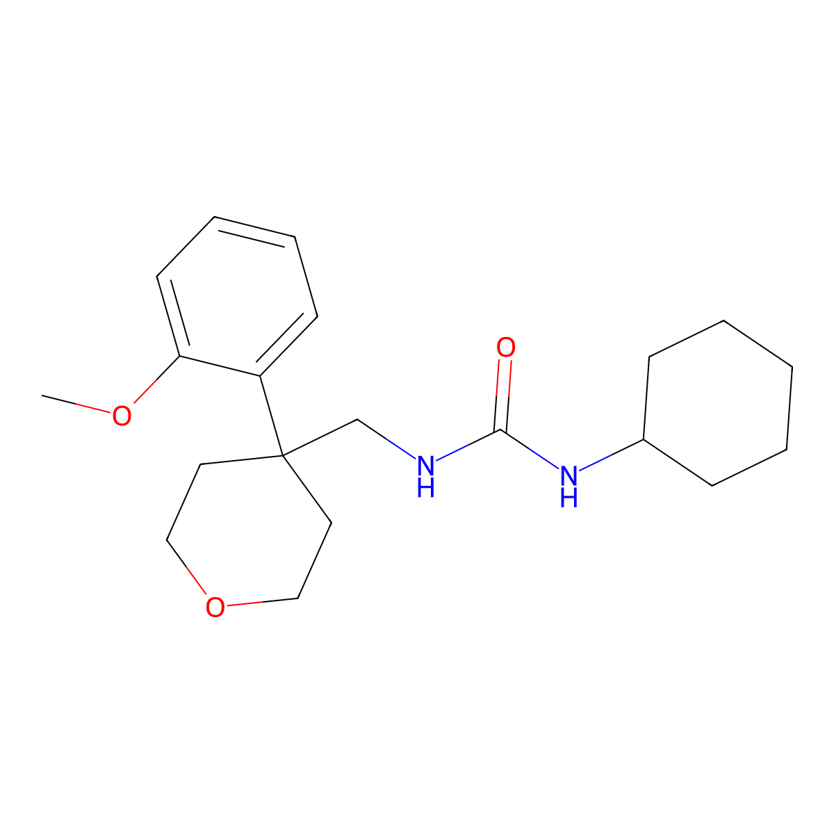 1-cyclohexyl-3-((4-(2-methoxyphenyl)tetrahydro-2H-pyran-4-yl)methyl)urea molecular structure, CAS 1226427-86-6