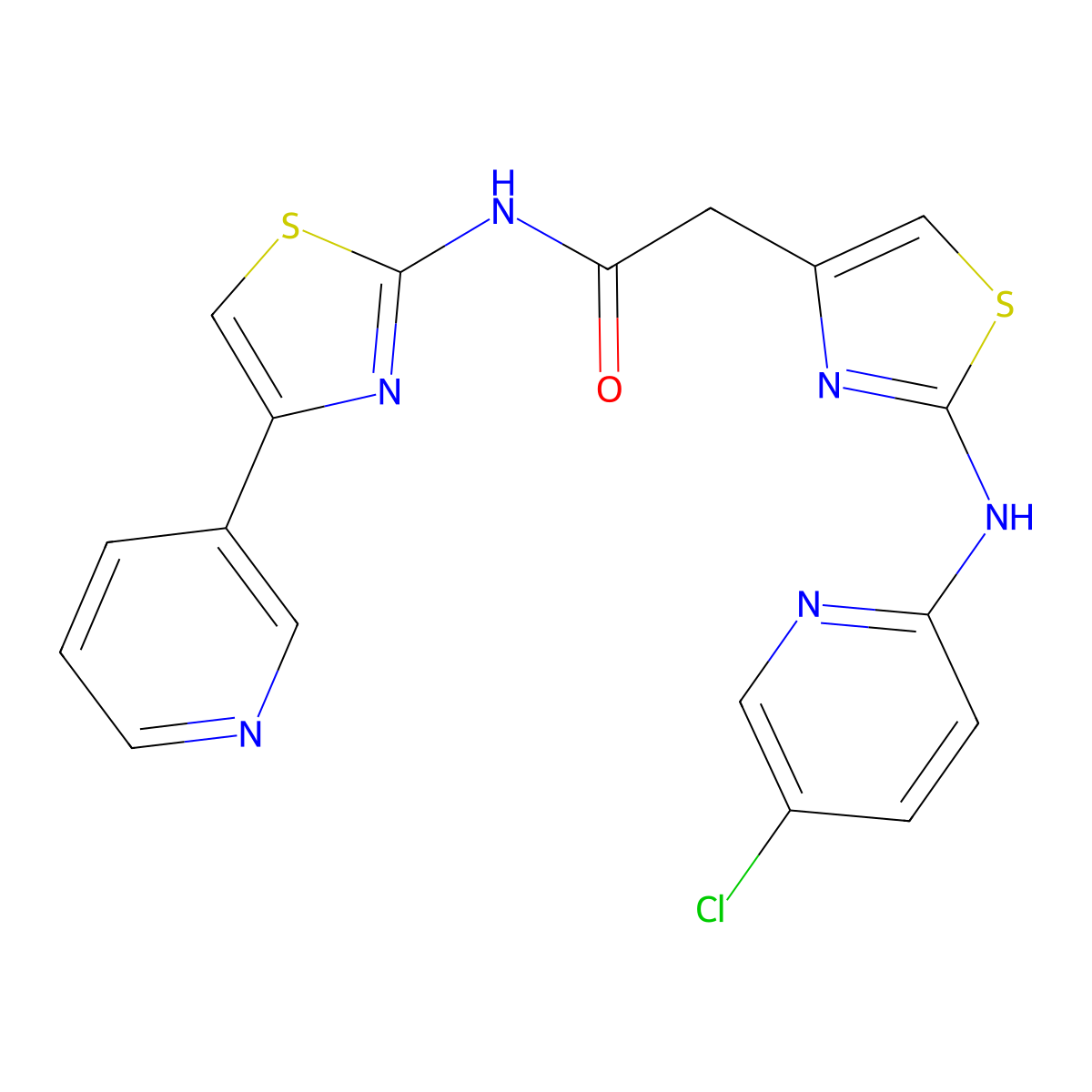 2-(2-((5-chloropyridin-2-yl)amino)thiazol-4-yl)-N-(4-(pyridin-3-yl)thiazol-2-yl)acetamide molecular structure, CAS 1226427-88-8