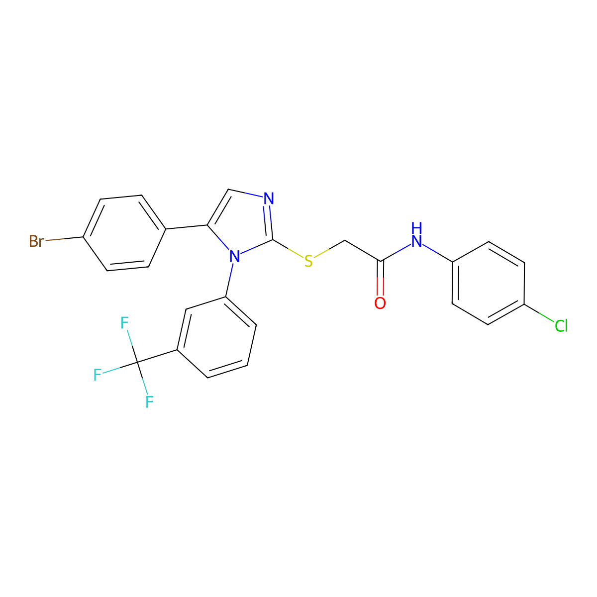 2-((5-(4-bromophenyl)-1-(3-(trifluoromethyl)phenyl)-1H-imidazol-2-yl)thio)-N-(4-chlorophenyl)acetamide molecular structure, CAS 1226427-89-9