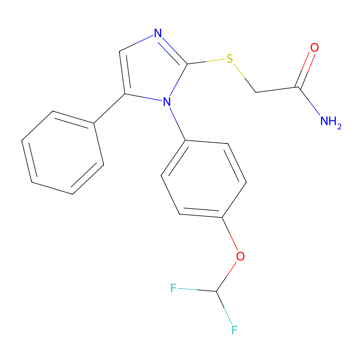 2-((1-(4-(difluoromethoxy)phenyl)-5-phenyl-1H-imidazol-2-yl)thio)acetamide molecular structure, CAS 1226427-91-3
