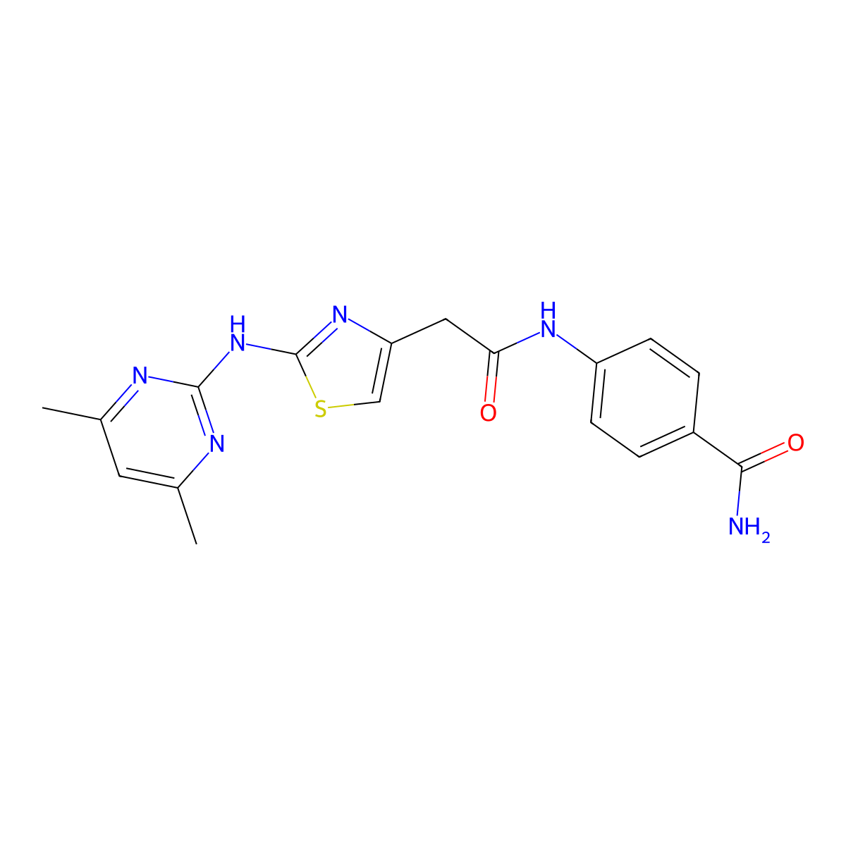 4-(2-(2-((4,6-Dimethylpyrimidin-2-yl)amino)thiazol-4-yl)acetamido)benzamide molecular structure, CAS 1226427-99-1