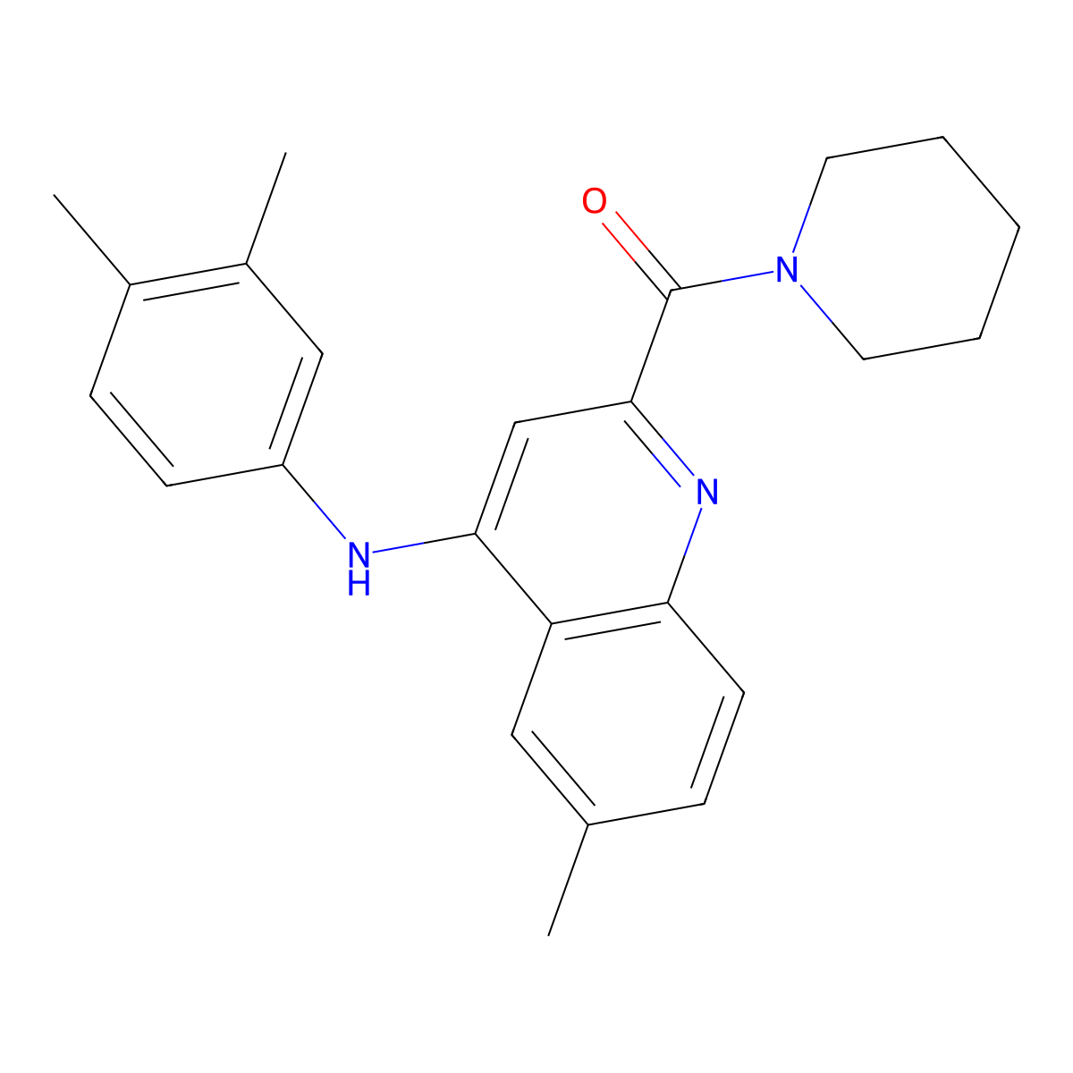 N-(3,4-dimethylphenyl)-6-methyl-2-(piperidine-1-carbonyl)quinolin-4-amine molecular structure, CAS 1226428-05-2