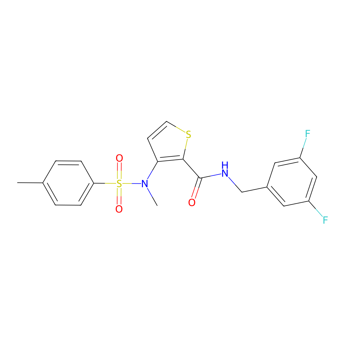 N-(3,5-difluorobenzyl)-3-{methyl[(4-methylphenyl)sulfonyl]amino}thiophene-2-carboxamide molecular structure, CAS 1226428-06-3