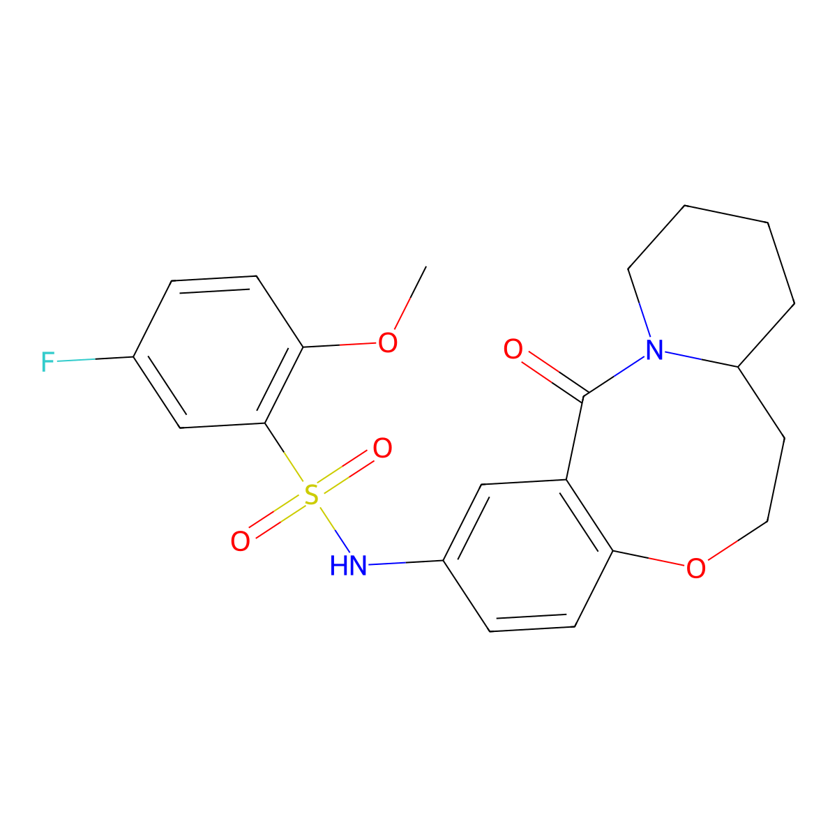5-fluoro-2-methoxy-N-{2-oxo-9-oxa-1-azatricyclo[10.4.0.0^{3,8}]hexadeca-3,5,7-trien-5-yl}benzene-1-sulfonamide molecular structure, CAS 1226428-07-4