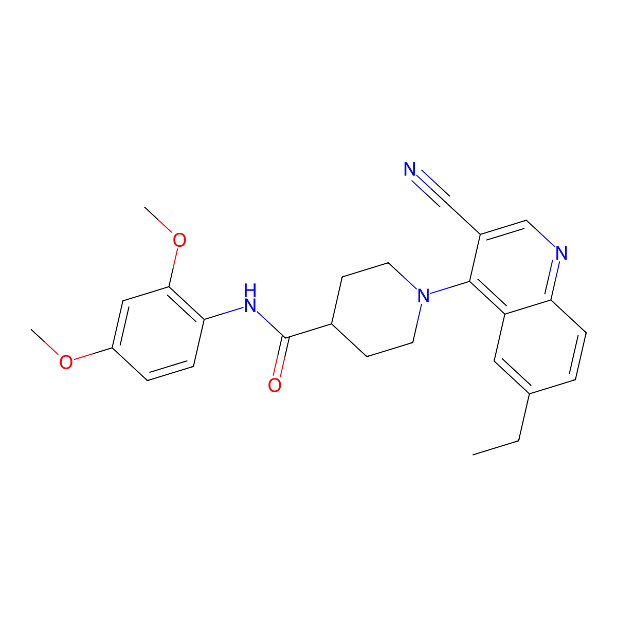 1-(3-cyano-6-ethylquinolin-4-yl)-N-(2,4-dimethoxyphenyl)piperidine-4-carboxamide molecular structure, CAS 1226428-08-5