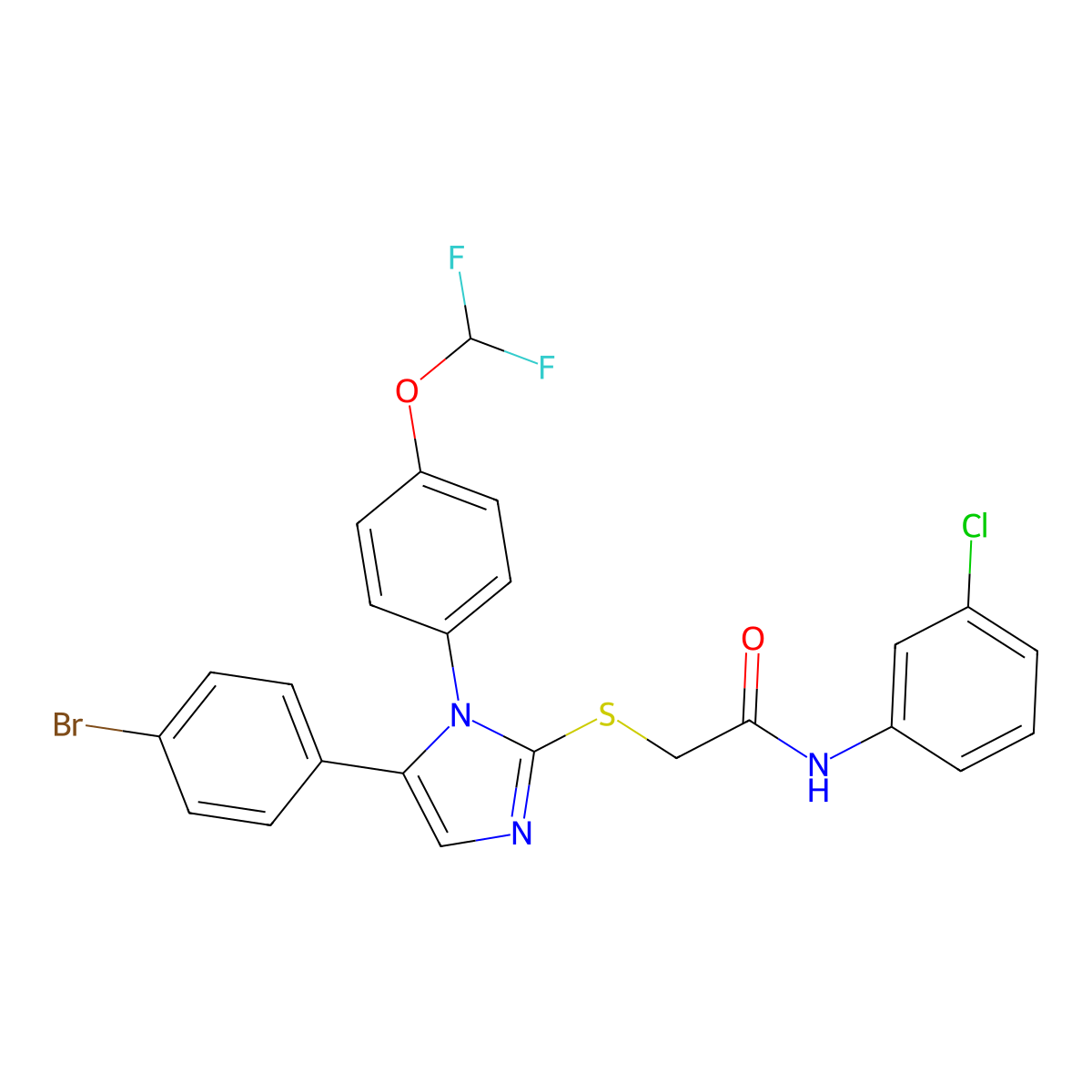 2-((5-(4-bromophenyl)-1-(4-(difluoromethoxy)phenyl)-1H-imidazol-2-yl)thio)-N-(3-chlorophenyl)acetamide molecular structure, CAS 1226428-14-3