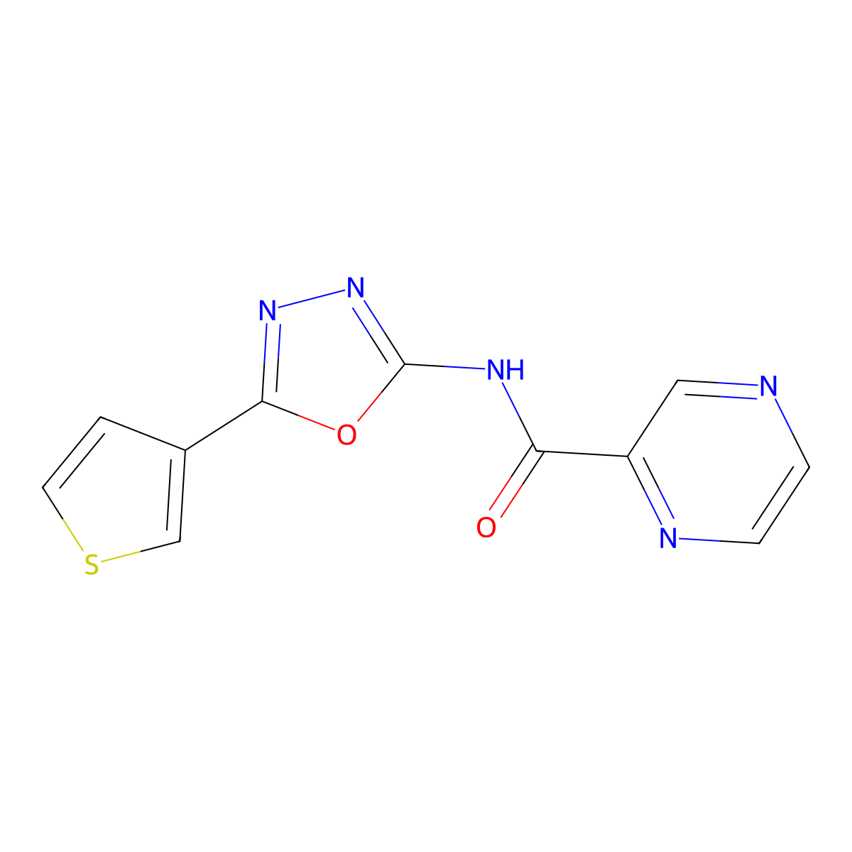 N-(5-(thiophen-3-yl)-1,3,4-oxadiazol-2-yl)pyrazine-2-carboxamide molecular structure, CAS 1226428-16-5