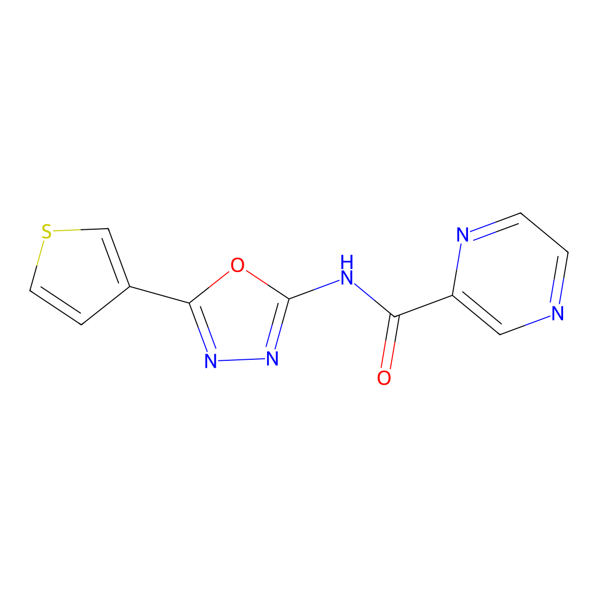 N-(5-(thiophen-3-yl)-1,3,4-oxadiazol-2-yl)pyrazine-2-carboxamide molecular structure, CAS 1226428-16-5