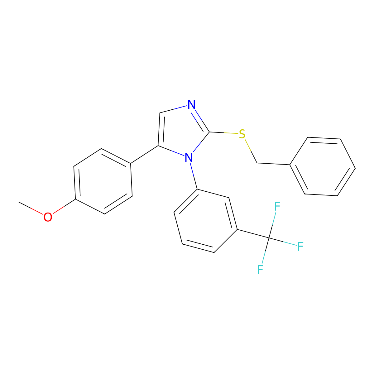 2-(benzylthio)-5-(4-methoxyphenyl)-1-(3-(trifluoromethyl)phenyl)-1H-imidazole molecular structure, CAS 1226428-18-7