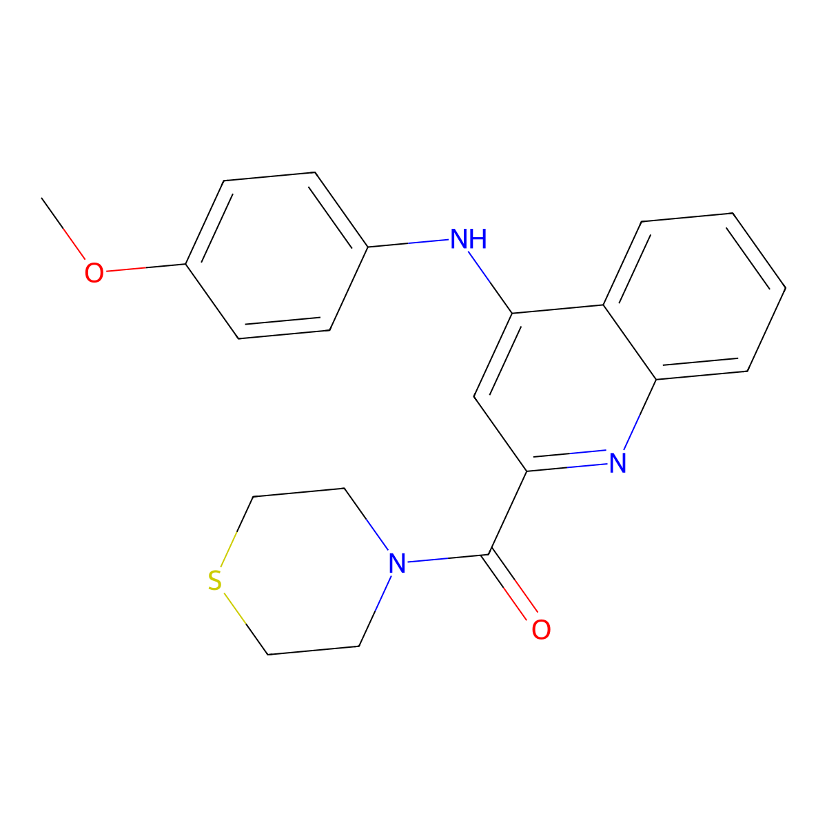 (4-((4-Methoxyphenyl)amino)quinolin-2-yl)(thiomorpholino)methanone molecular structure, CAS 1226428-19-8