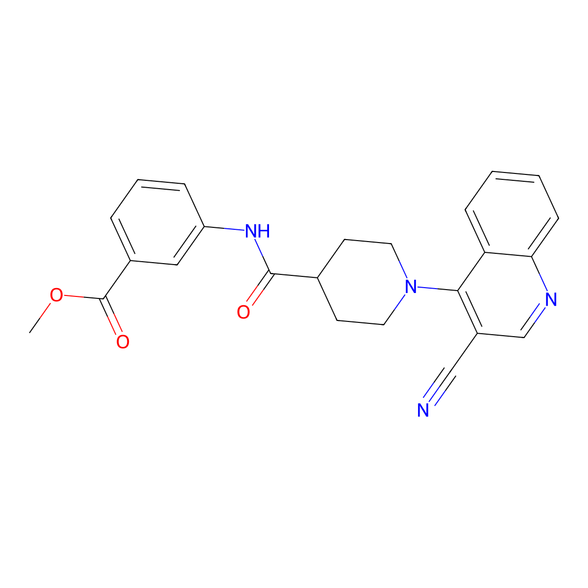 Methyl 3-(1-(3-cyanoquinolin-4-yl)piperidine-4-carboxamido)benzoate molecular structure, CAS 1226428-21-2