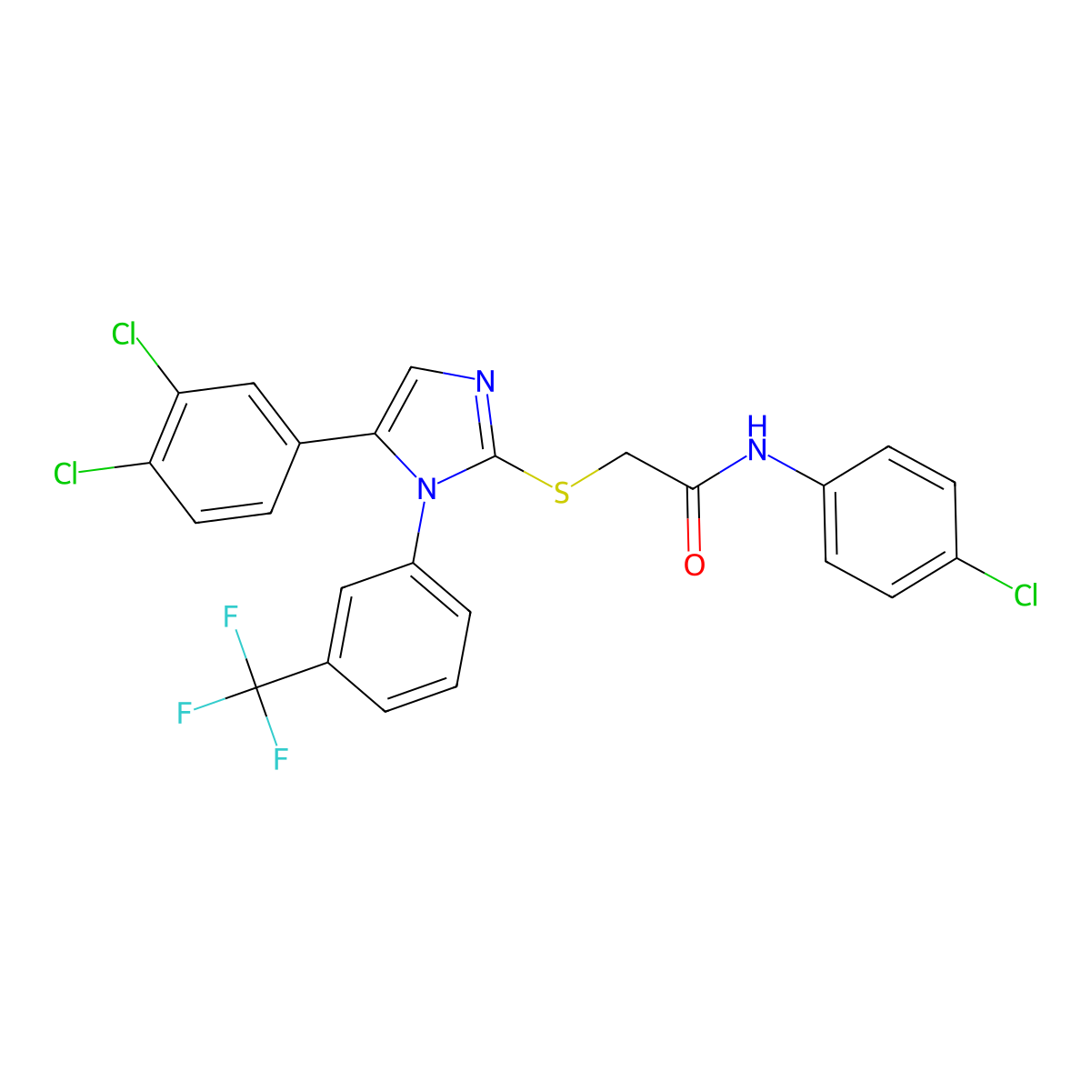 N-(4-chlorophenyl)-2-((5-(3,4-dichlorophenyl)-1-(3-(trifluoromethyl)phenyl)-1H-imidazol-2-yl)thio)acetamide molecular structure, CAS 1226428-22-3