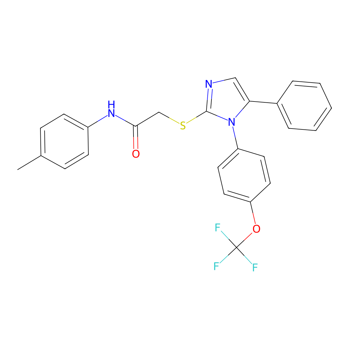 N-(4-methylphenyl)-2-({5-phenyl-1-[4-(trifluoromethoxy)phenyl]-1H-imidazol-2-yl}sulfanyl)acetamide molecular structure, CAS 1226428-27-8