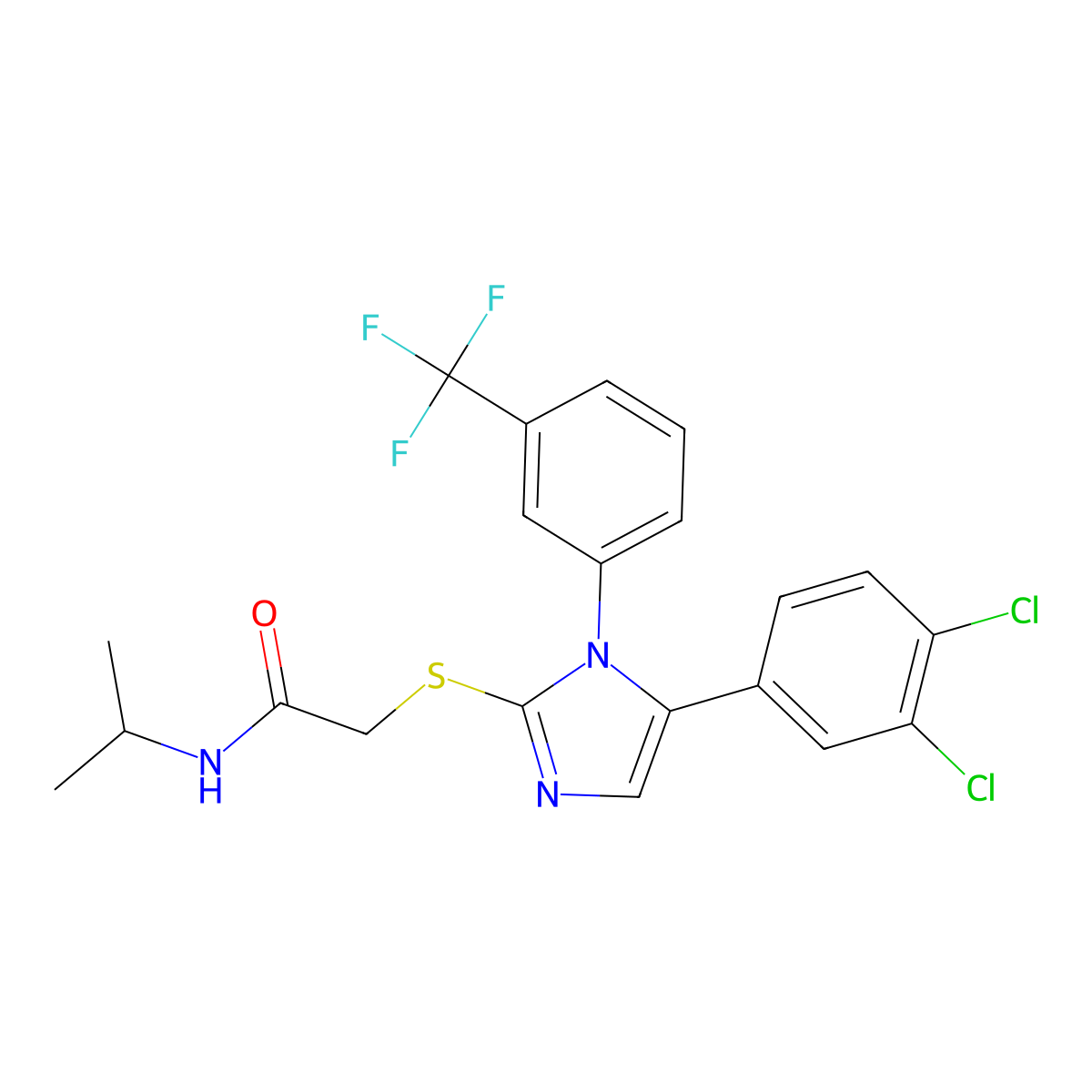 2-((5-(3,4-dichlorophenyl)-1-(3-(trifluoromethyl)phenyl)-1H-imidazol-2-yl)thio)-N-isopropylacetamide molecular structure, CAS 1226428-28-9