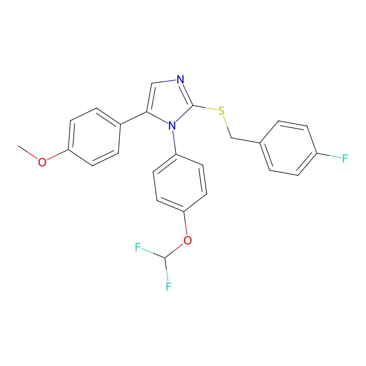 1-(4-(difluoromethoxy)phenyl)-2-((4-fluorobenzyl)thio)-5-(4-methoxyphenyl)-1H-imidazole molecular structure, CAS 1226428-31-4