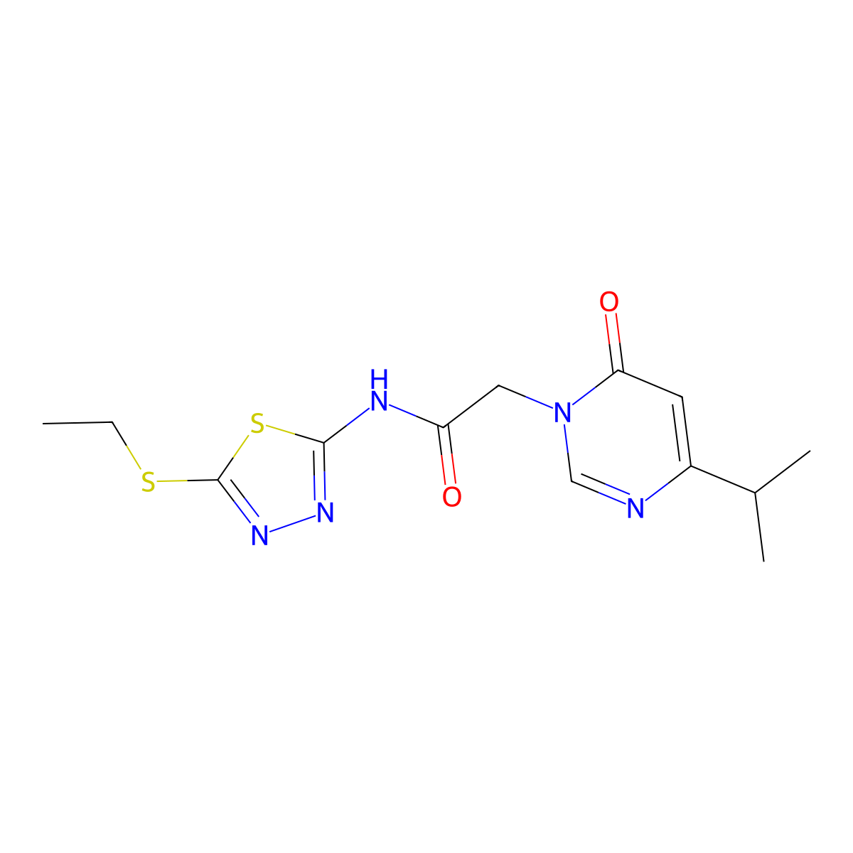 N-(5-(ethylthio)-1,3,4-thiadiazol-2-yl)-2-(4-isopropyl-6-oxopyrimidin-1(6H)-yl)acetamide molecular structure, CAS 1226428-32-5