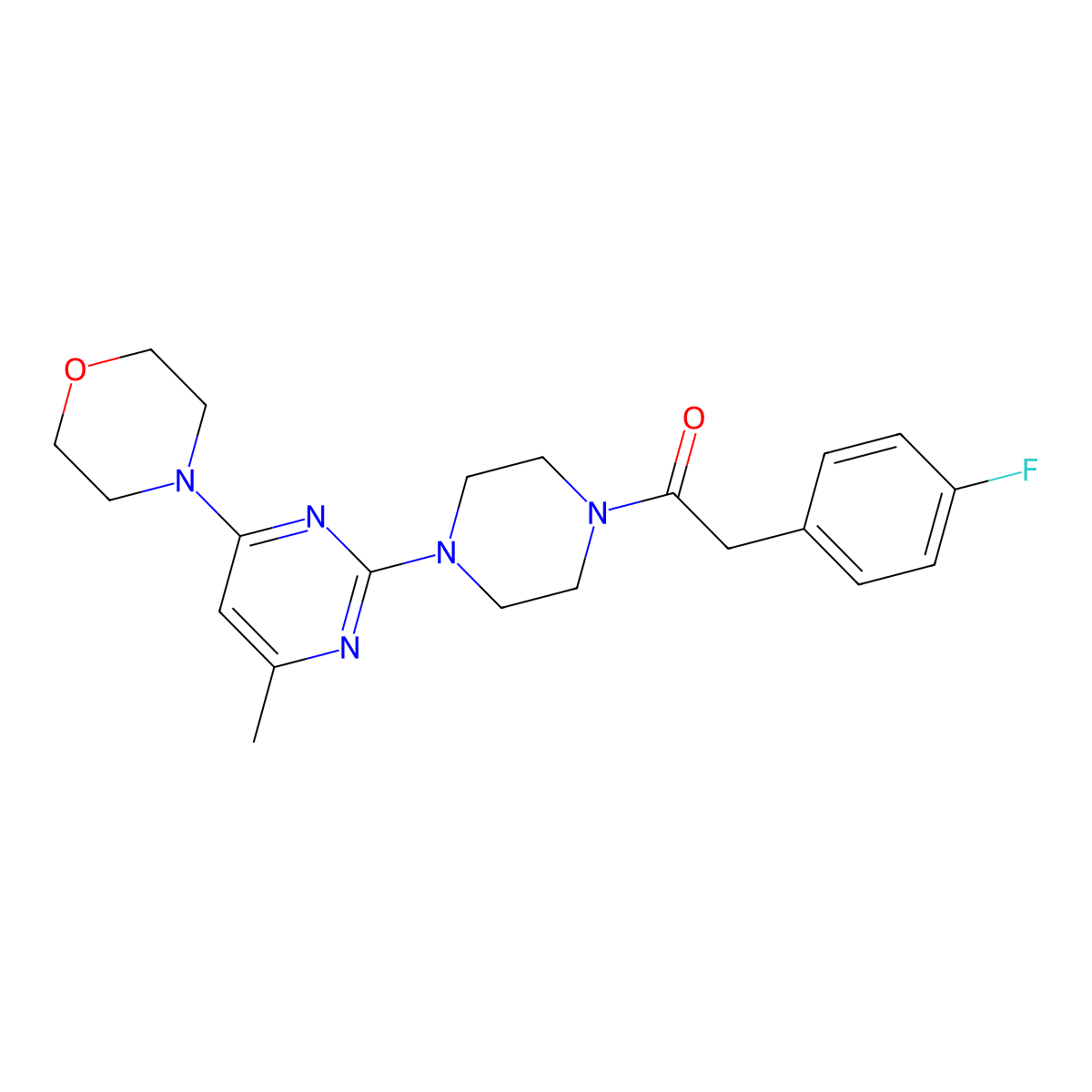 2-(4-Fluorophenyl)-1-(4-(4-methyl-6-morpholinopyrimidin-2-yl)piperazin-1-yl)ethanone molecular structure, CAS 1226428-39-2