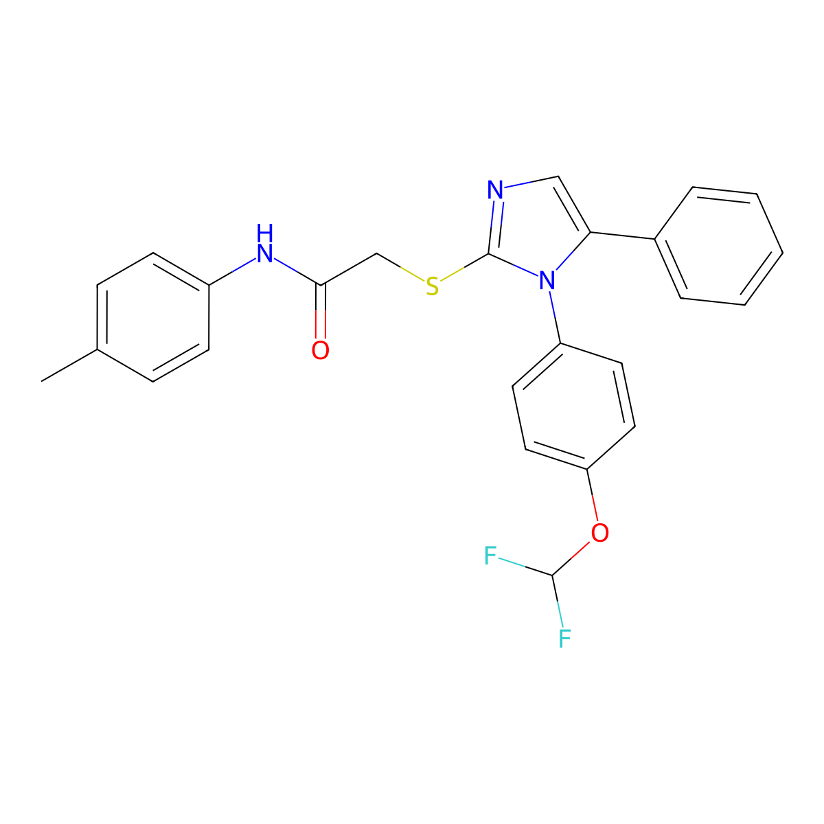 2-((1-(4-(difluoromethoxy)phenyl)-5-phenyl-1H-imidazol-2-yl)thio)-N-(p-tolyl)acetamide molecular structure, CAS 1226428-42-7