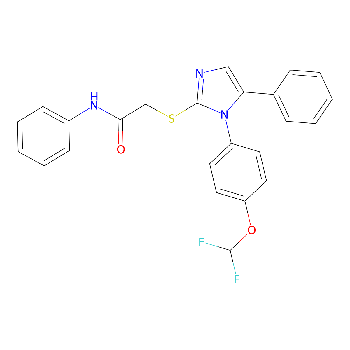 2-((1-(4-(difluoromethoxy)phenyl)-5-phenyl-1H-imidazol-2-yl)thio)-N-phenylacetamide molecular structure, CAS 1226428-43-8