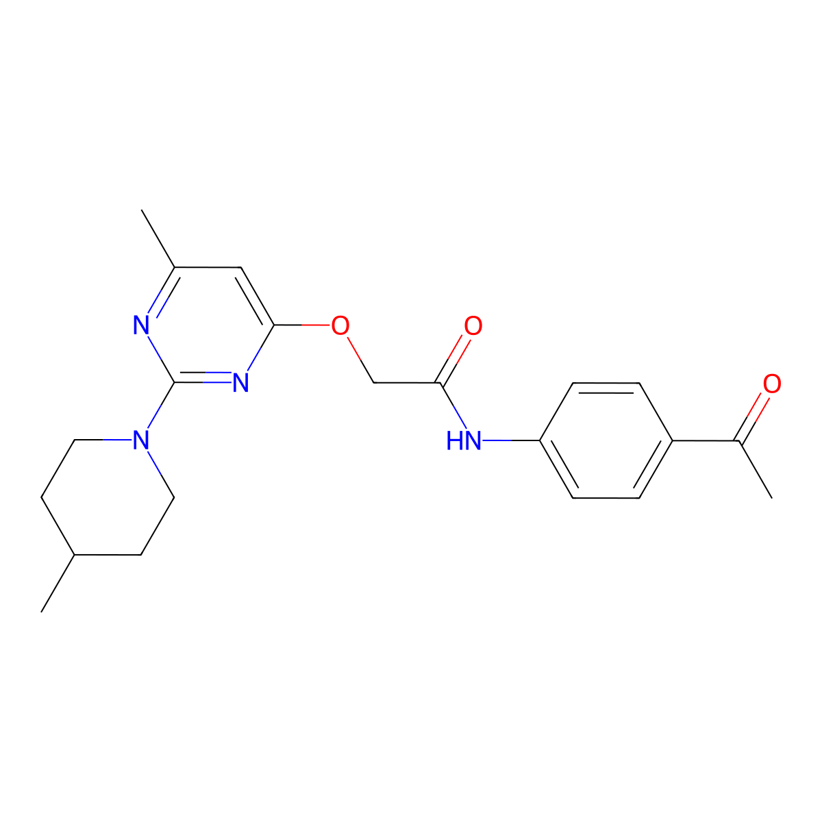 N-(4-acetylphenyl)-2-{[6-methyl-2-(4-methylpiperidin-1-yl)pyrimidin-4-yl]oxy}acetamide molecular structure, CAS 1226428-48-3