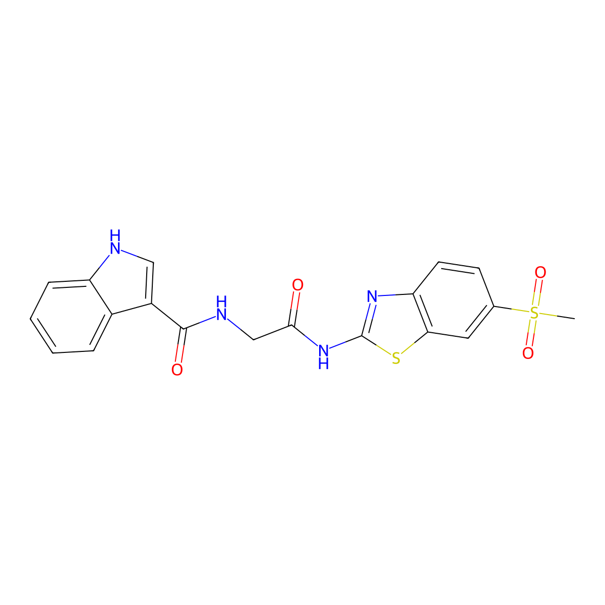 N-(2-((6-(methylsulfonyl)benzo[d]thiazol-2-yl)amino)-2-oxoethyl)-1H-indole-3-carboxamide molecular structure, CAS 1226428-49-4