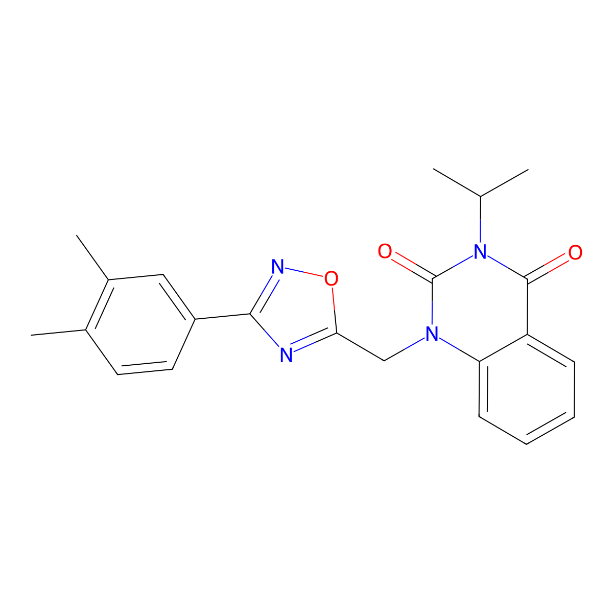 1-((3-(3,4-dimethylphenyl)-1,2,4-oxadiazol-5-yl)methyl)-3-isopropylquinazoline-2,4(1H,3H)-dione molecular structure, CAS 1226428-53-0