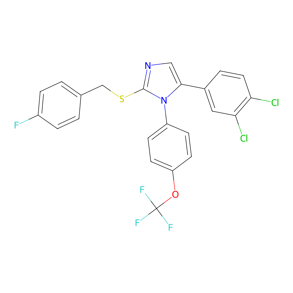 5-(3,4-dichlorophenyl)-2-{[(4-fluorophenyl)methyl]sulfanyl}-1-[4-(trifluoromethoxy)phenyl]-1H-imidazole molecular structure, CAS 1226428-56-3