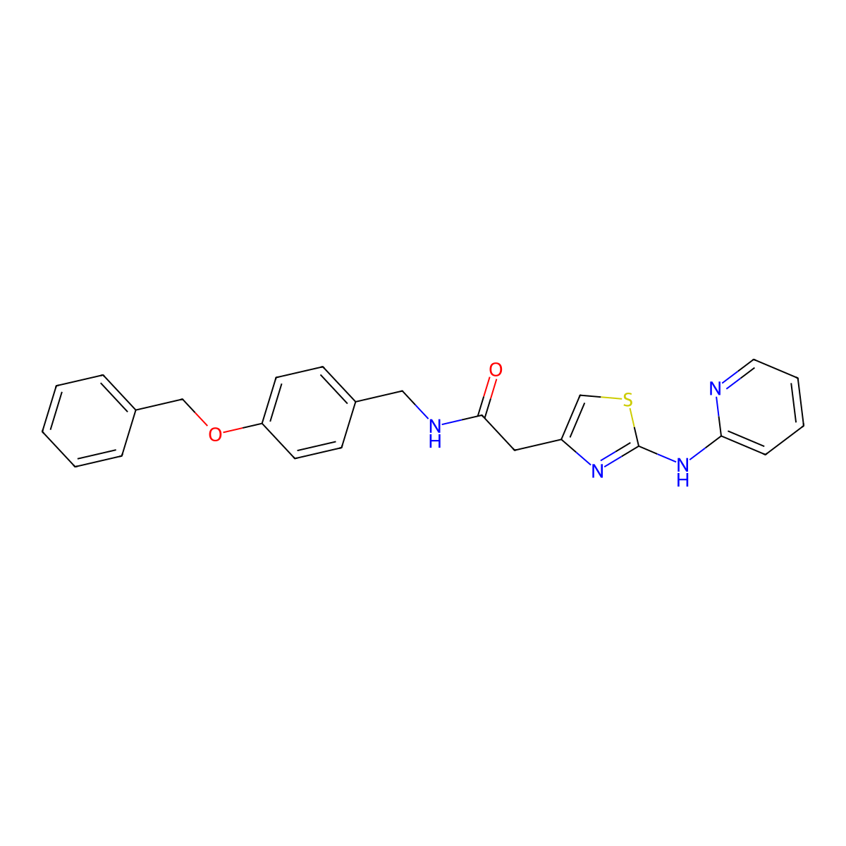 N-(4-(benzyloxy)benzyl)-2-(2-(pyridin-2-ylamino)thiazol-4-yl)acetamide molecular structure, CAS 1226428-57-4