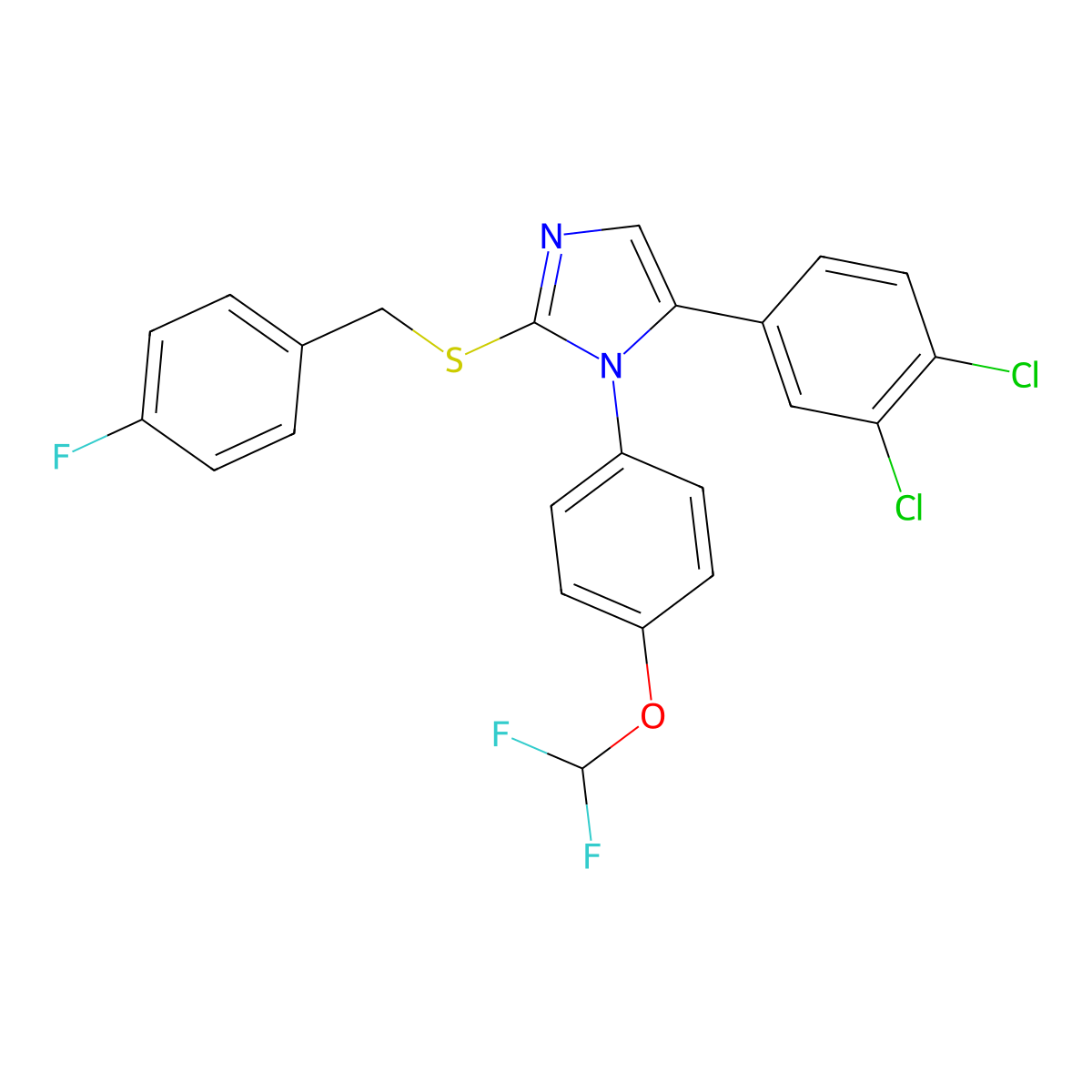 5-(3,4-dichlorophenyl)-1-(4-(difluoromethoxy)phenyl)-2-((4-fluorobenzyl)thio)-1H-imidazole molecular structure, CAS 1226428-58-5