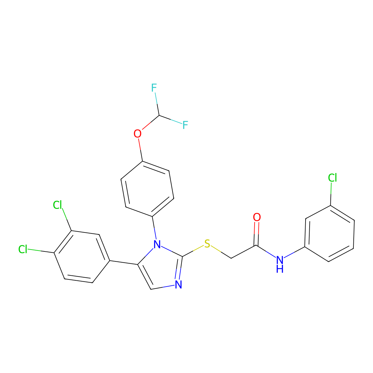 N-(3-chlorophenyl)-2-((5-(3,4-dichlorophenyl)-1-(4-(difluoromethoxy)phenyl)-1H-imidazol-2-yl)thio)acetamide molecular structure, CAS 1226428-59-6
