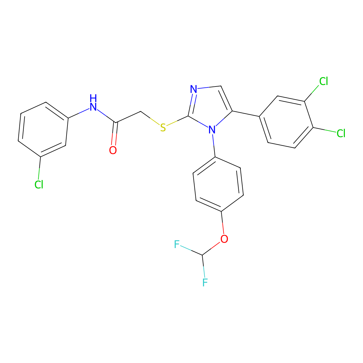 N-(3-chlorophenyl)-2-((5-(3,4-dichlorophenyl)-1-(4-(difluoromethoxy)phenyl)-1H-imidazol-2-yl)thio)acetamide molecular structure, CAS 1226428-59-6