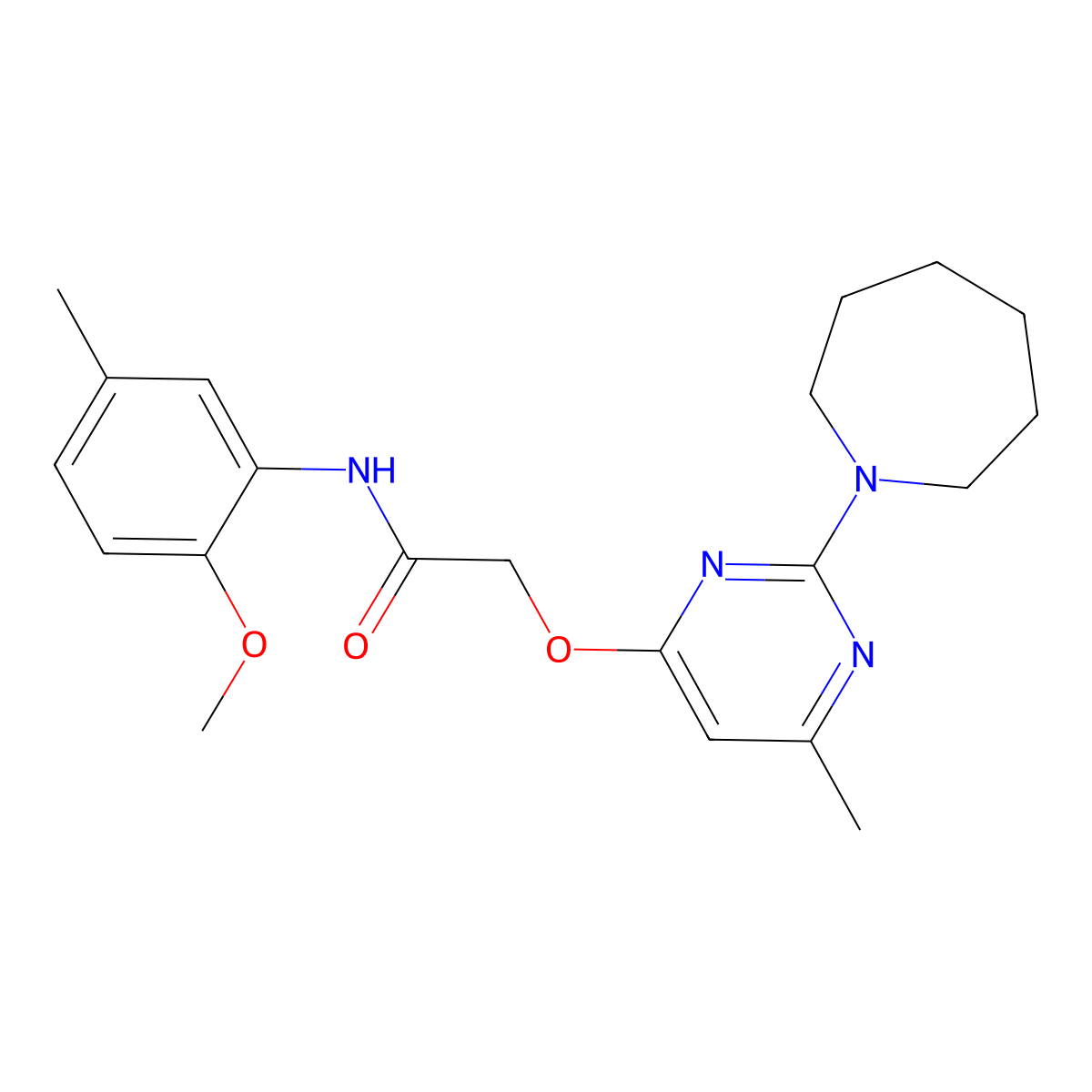 2-{[2-(azepan-1-yl)-6-methylpyrimidin-4-yl]oxy}-N-(2-methoxy-5-methylphenyl)acetamide molecular structure, CAS 1226428-60-9