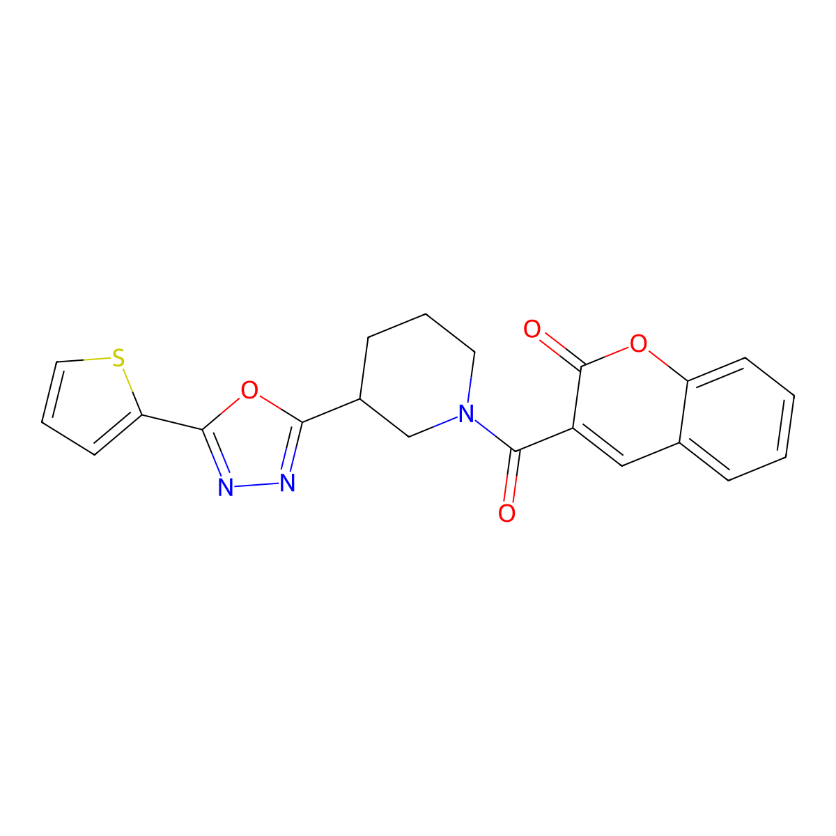 3-(3-(5-(thiophen-2-yl)-1,3,4-oxadiazol-2-yl)piperidine-1-carbonyl)-2H-chromen-2-one molecular structure, CAS 1226428-64-3