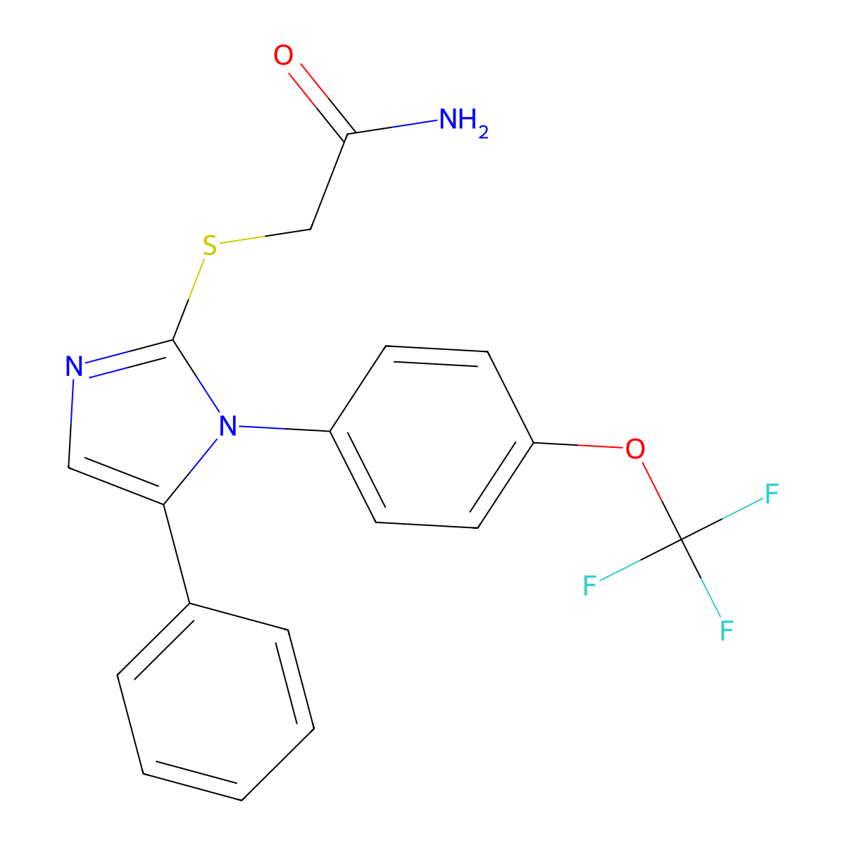 2-((5-phenyl-1-(4-(trifluoromethoxy)phenyl)-1H-imidazol-2-yl)thio)acetamide molecular structure, CAS 1226428-65-4