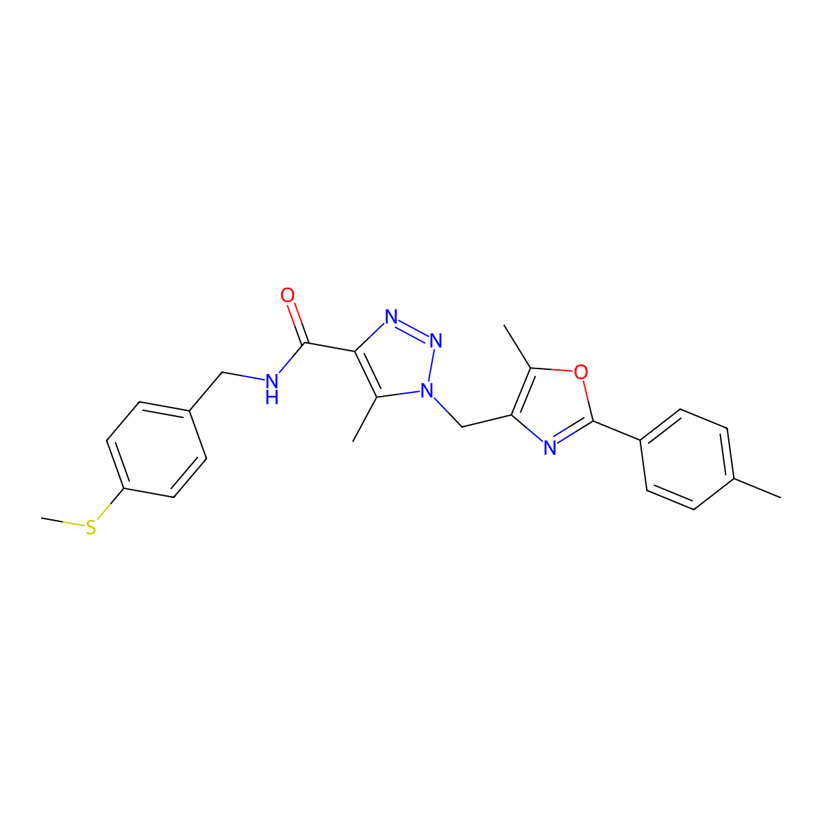 5-methyl-1-((5-methyl-2-(p-tolyl)oxazol-4-yl)methyl)-N-(4-(methylthio)benzyl)-1H-1,2,3-triazole-4-carboxamide molecular structure, CAS 1226428-67-6