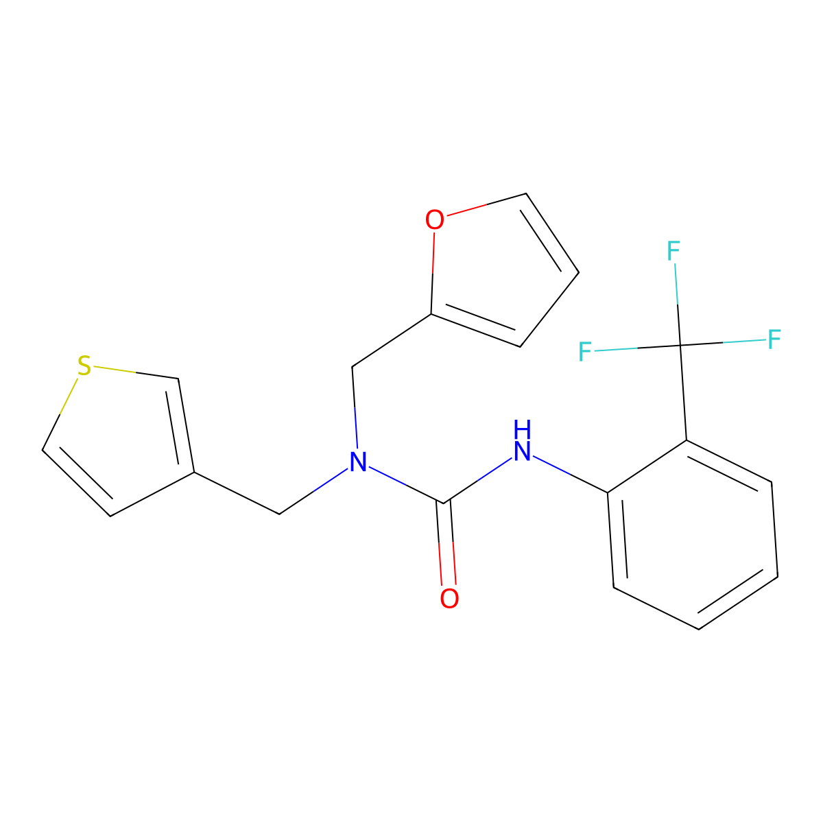 1-(Furan-2-ylmethyl)-1-(thiophen-3-ylmethyl)-3-(2-(trifluoromethyl)phenyl)urea molecular structure, CAS 1226428-69-8