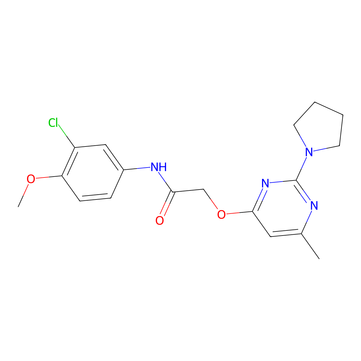 N-(3-chloro-4-methoxyphenyl)-2-{[6-methyl-2-(pyrrolidin-1-yl)pyrimidin-4-yl]oxy}acetamide molecular structure, CAS 1226428-72-3