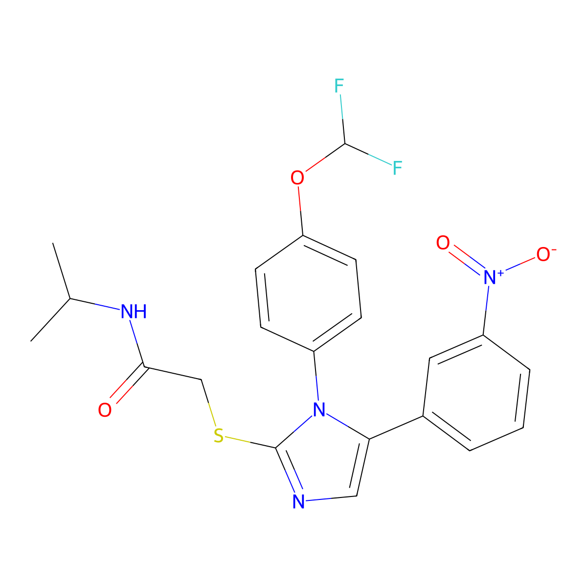 2-((1-(4-(difluoromethoxy)phenyl)-5-(3-nitrophenyl)-1H-imidazol-2-yl)thio)-N-isopropylacetamide molecular structure, CAS 1226428-75-6