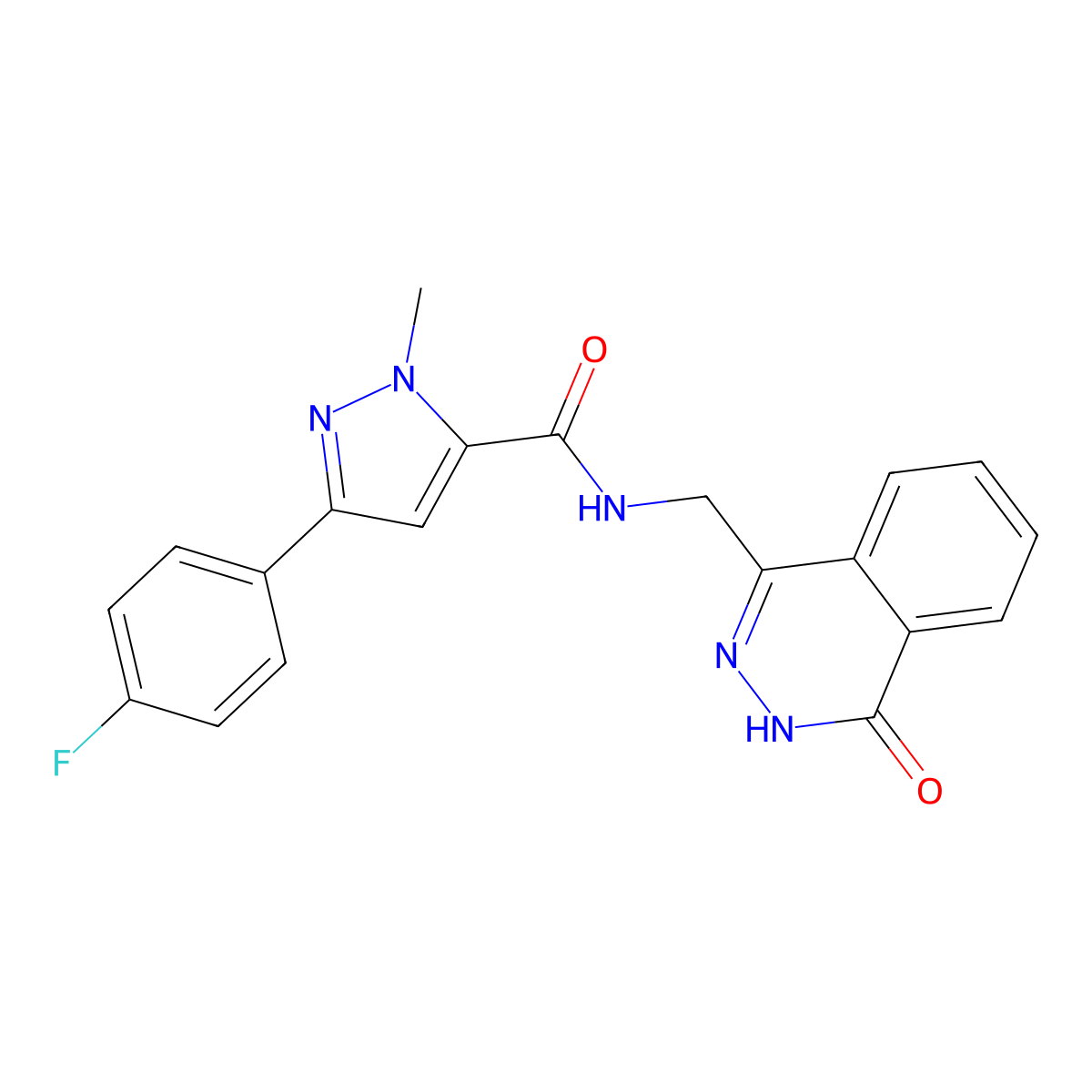 3-(4-fluorophenyl)-1-methyl-N-((4-oxo-3,4-dihydrophthalazin-1-yl)methyl)-1H-pyrazole-5-carboxamide molecular structure, CAS 1226428-76-7