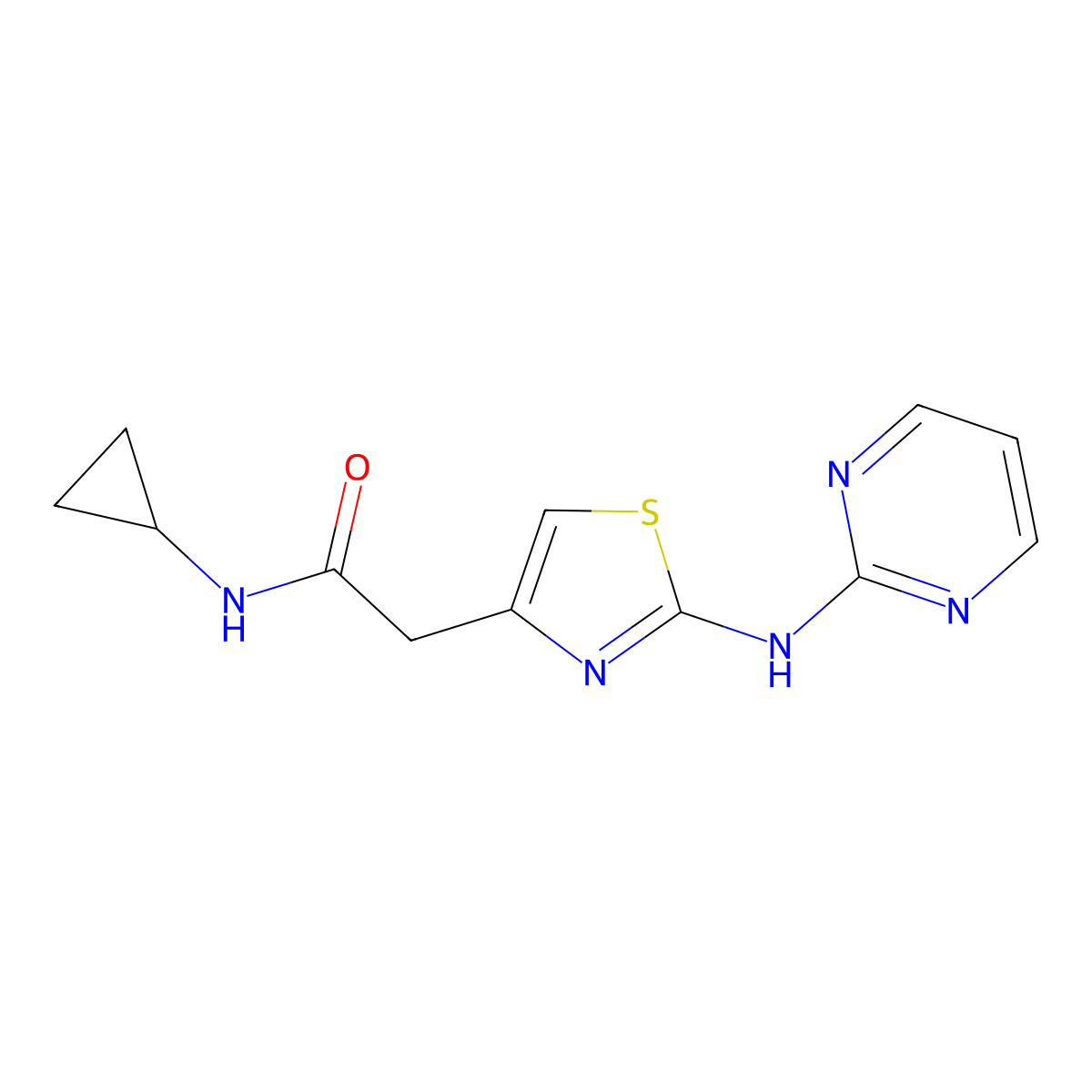 N-cyclopropyl-2-(2-(pyrimidin-2-ylamino)thiazol-4-yl)acetamide molecular structure, CAS 1226428-82-5