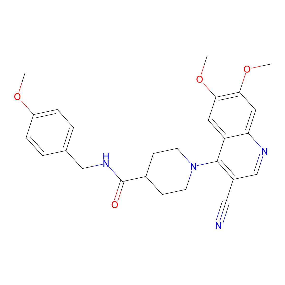 1-(3-cyano-6,7-dimethoxyquinolin-4-yl)-N-[(4-methoxyphenyl)methyl]piperidine-4-carboxamide molecular structure, CAS 1226428-83-6