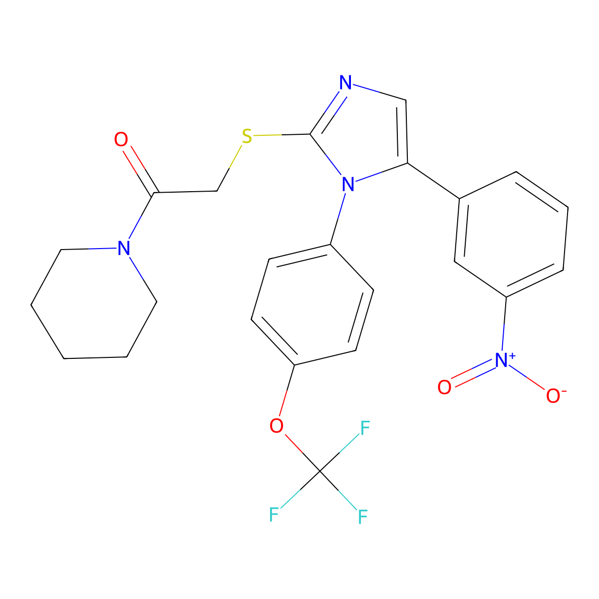 2-((5-(3-nitrophenyl)-1-(4-(trifluoromethoxy)phenyl)-1H-imidazol-2-yl)thio)-1-(piperidin-1-yl)ethanone molecular structure, CAS 1226428-85-8