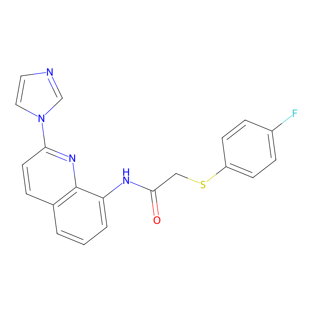 N-(2-(1H-imidazol-1-yl)quinolin-8-yl)-2-((4-fluorophenyl)thio)acetamide molecular structure, CAS 1226428-89-2