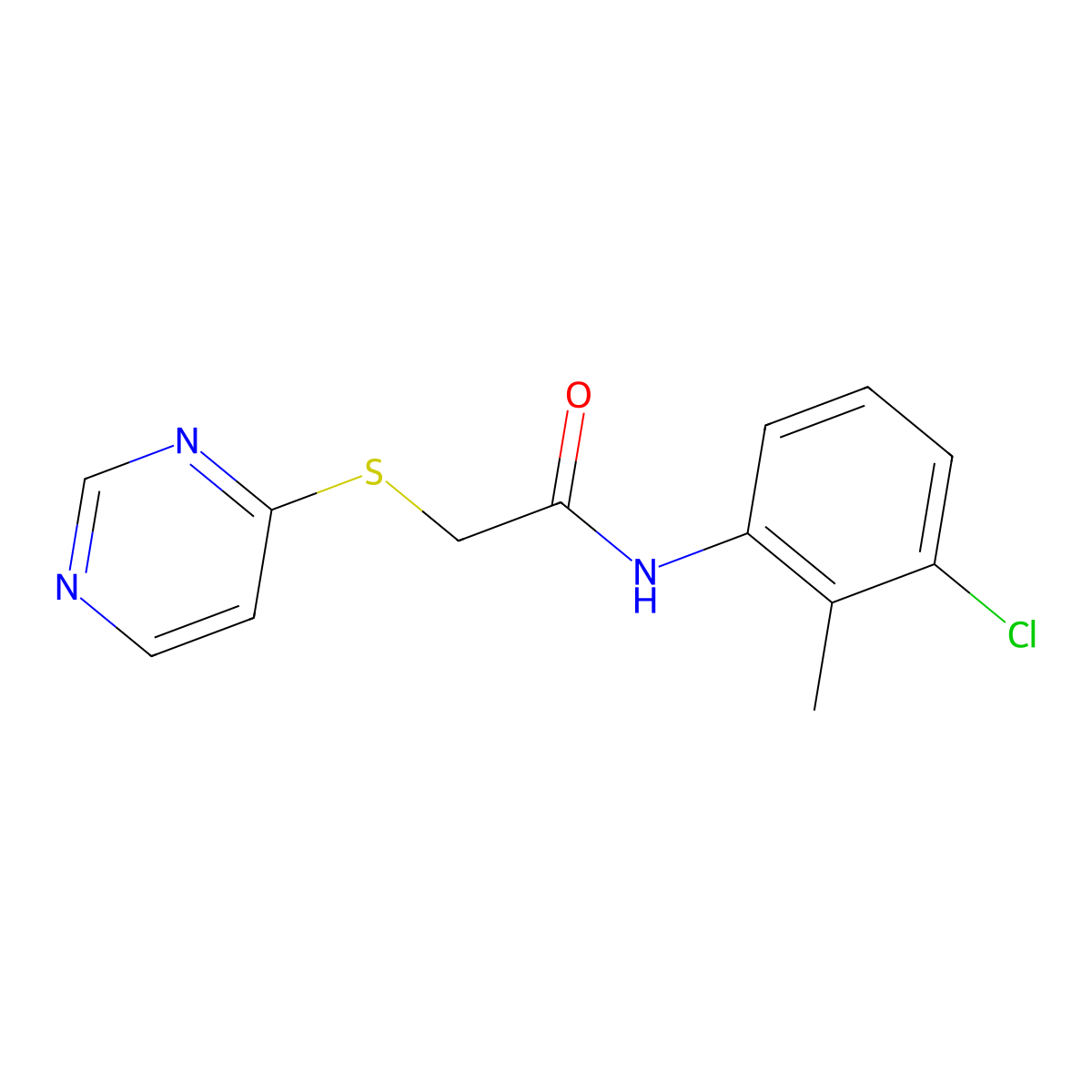 N-(3-chloro-2-methylphenyl)-2-(pyrimidin-4-ylthio)acetamide molecular structure, CAS 1226429-01-1