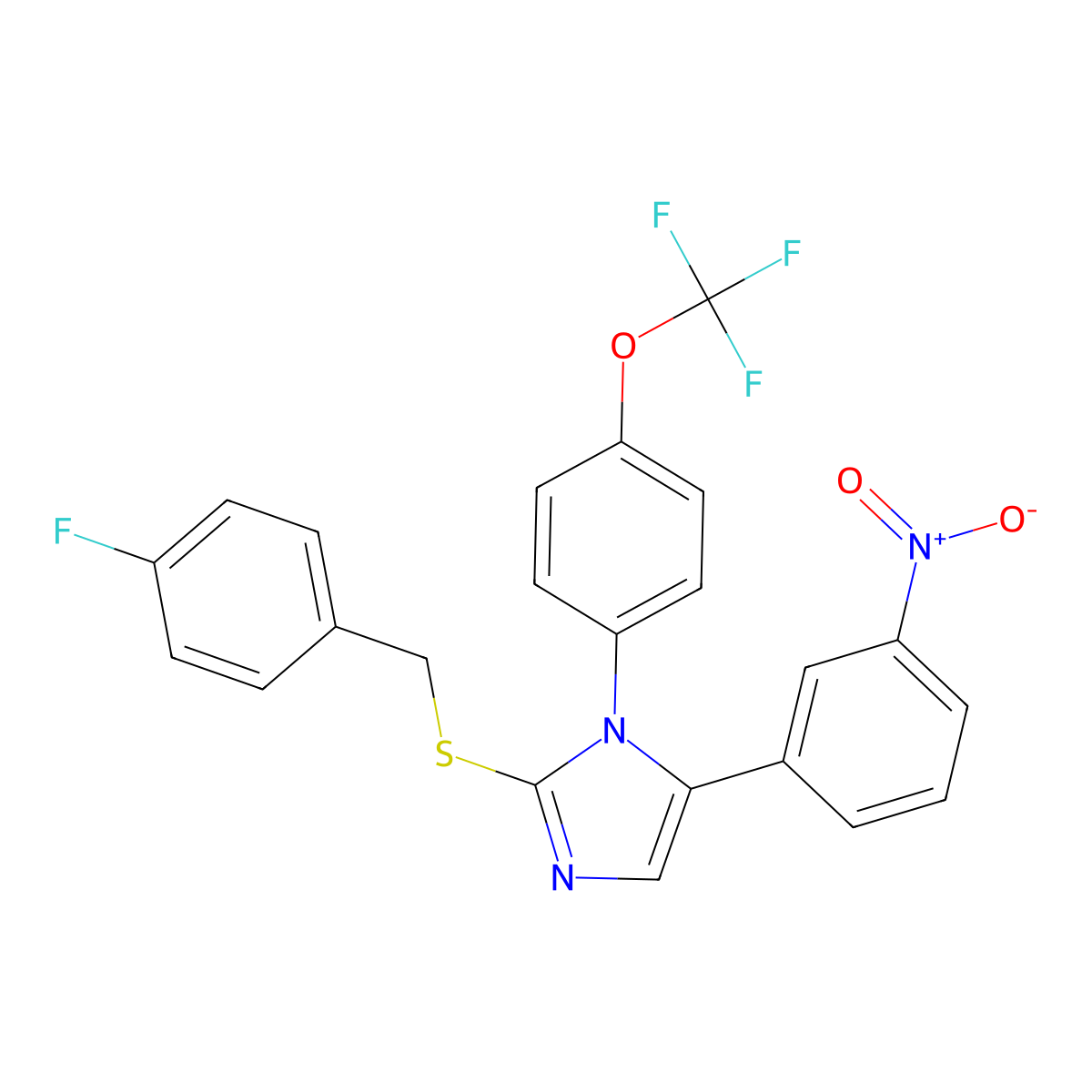 2-((4-fluorobenzyl)thio)-5-(3-nitrophenyl)-1-(4-(trifluoromethoxy)phenyl)-1H-imidazole molecular structure, CAS 1226429-12-4