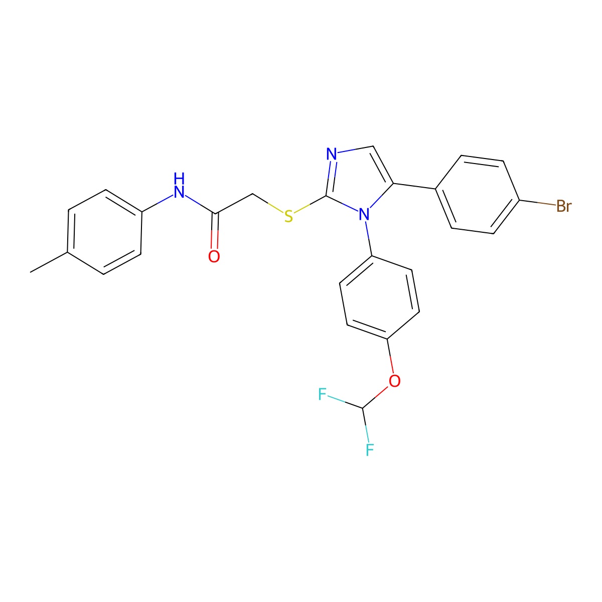 2-((5-(4-bromophenyl)-1-(4-(difluoromethoxy)phenyl)-1H-imidazol-2-yl)thio)-N-(p-tolyl)acetamide molecular structure, CAS 1226429-14-6