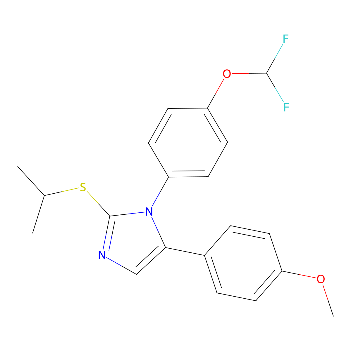 1-(4-(difluoromethoxy)phenyl)-2-(isopropylthio)-5-(4-methoxyphenyl)-1H-imidazole molecular structure, CAS 1226429-19-1