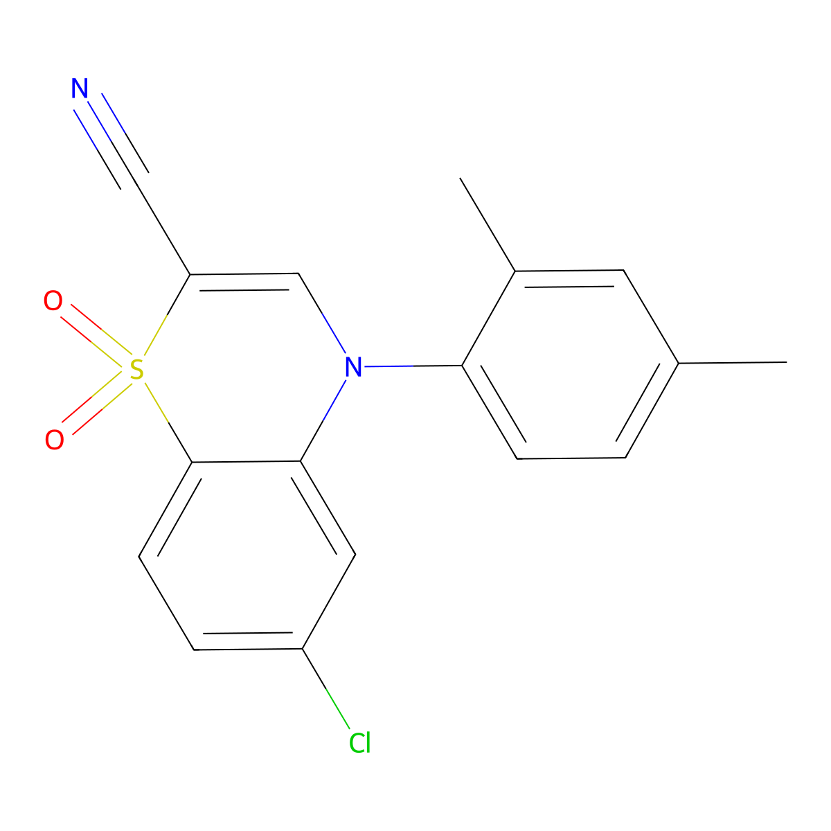 6-chloro-4-(2,4-dimethylphenyl)-1,1-dioxo-4H-1lambda6,4-benzothiazine-2-carbonitrile molecular structure, CAS 1226429-21-5