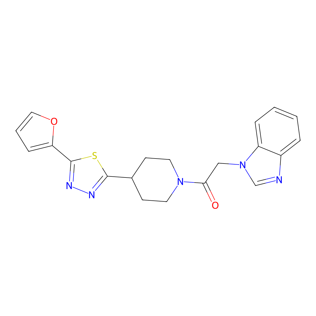 2-(1H-benzo[d]imidazol-1-yl)-1-(4-(5-(furan-2-yl)-1,3,4-thiadiazol-2-yl)piperidin-1-yl)ethanone molecular structure, CAS 1226429-26-0